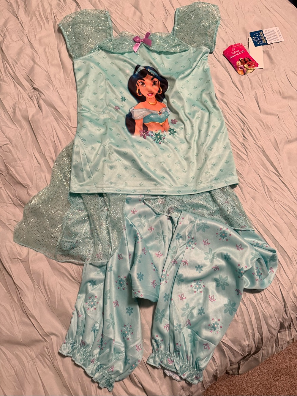 Disney Girls Light Mint Jasmine Pajama Set with Sparkle Cape